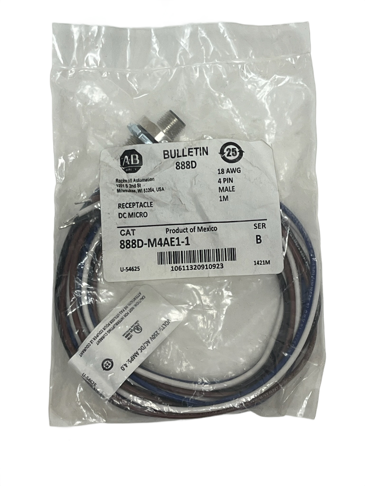 Allen-Bradley 888D-M4AE1-1 DC Micro Receptacle 4-Pin Male 18AWG 1M - NSFS