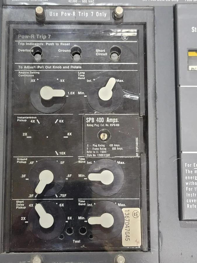 Used WESTINGHOUSE SPB 50 CIRCUIT BREAKER 800A 69-E-8778 SPB50 229P270H10A