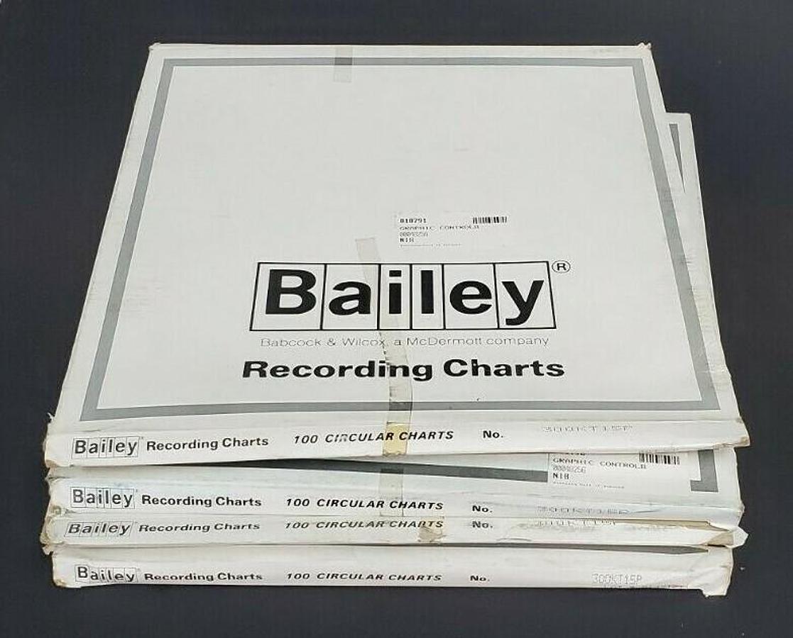Used LOT OF 4 BOXES OF 100 NEW BAILEY 300KT15P RECORDING CHARTS 11.125" 24H 00048256