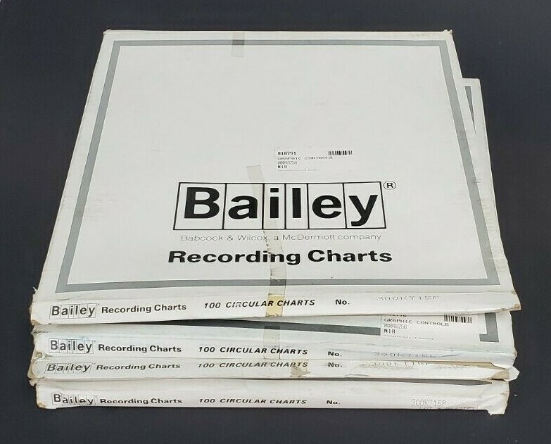 Used LOT OF 4 BOXES OF 100 NEW BAILEY 300KT15P RECORDING CHARTS 11.125" 24H 00048256