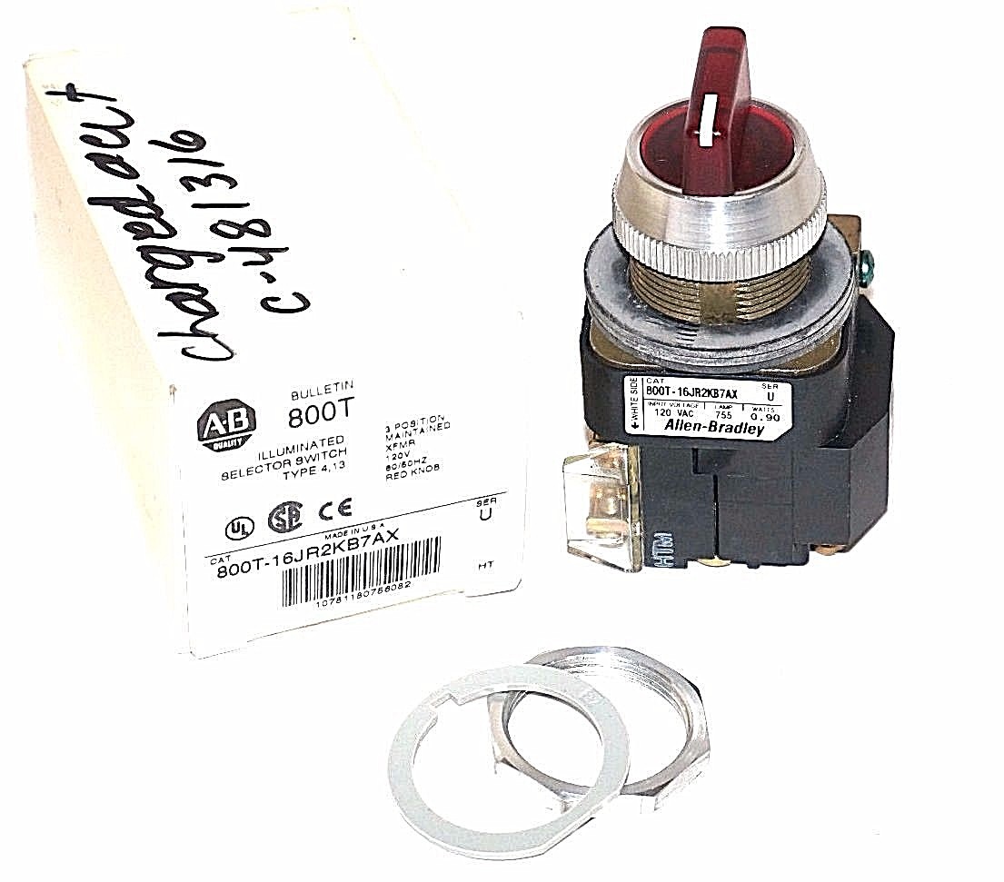 Used NIB ALLEN BRADLEY 800T-16JR2KB7AX ILLUMINATED SELECTOR SWITCH SER. U