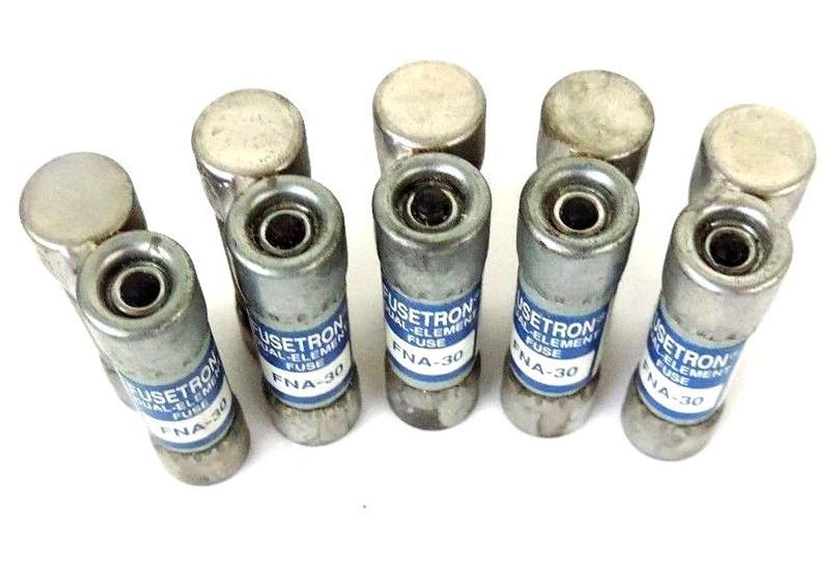 Used LOT OF 5 FUSETRON FNA-30 DUEL ELEMENT FUSES FNA30