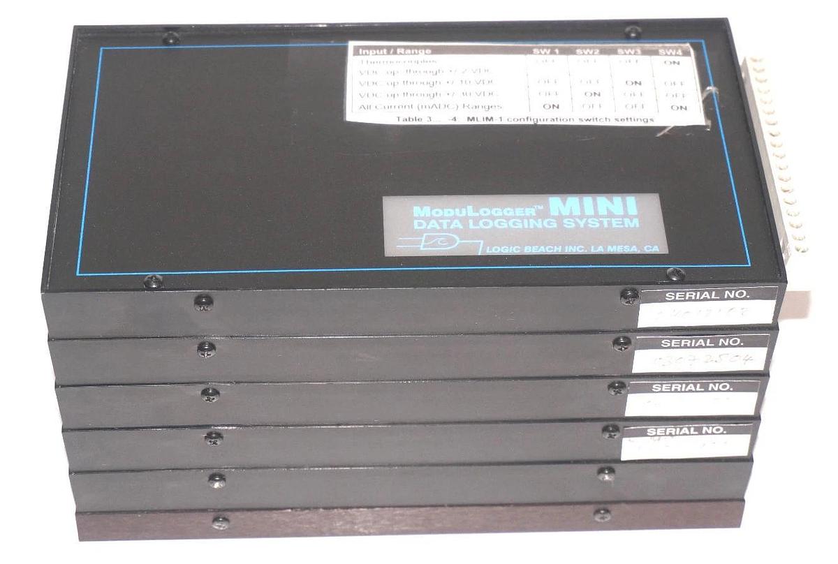 Used LOGIC BEACH INC. MODULOGGER MINI DATA LOGGING SYSTEM W/ MLAD-1, MLIM-5, MLCPU-1