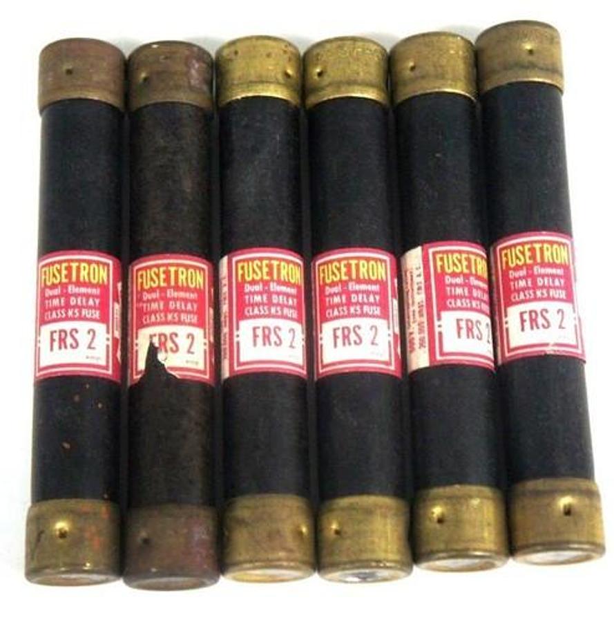 Used LOT OF 6 FUSETRON FRS-2 DUAL ELEMENT TIME DELAY CLASS K5 FUSES FRS2