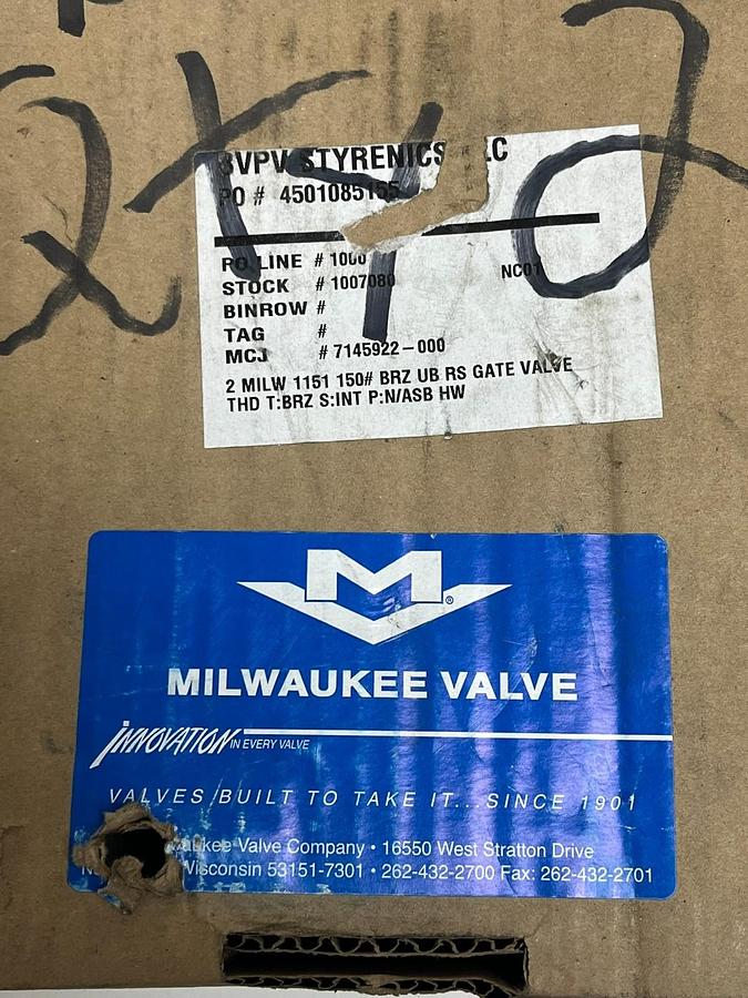 Used Lot of 2 New Milwaukee Valve 1151 2 Inch Bronze Gate Valves 150 SWP 300 WOG