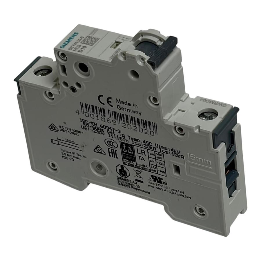 Siemens 5SY4110-8 Miniature Circuit Breaker MCB 1 Pole 10A D Curve 230/400V