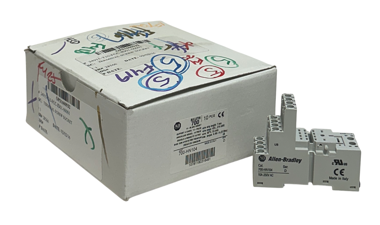 Used 5 ALLEN BRADLEY 700-HN104 /D BULLETIN 700 RELAY SOCKETS 14-BLADE PLUG-IN NSMP
