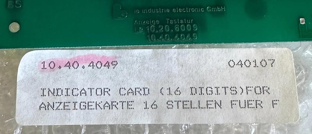 NEW IE INDUSTRIE 10.20.6009 / 10206009 16-DIGIT INDICATOR 10.40.4049 / 10404049