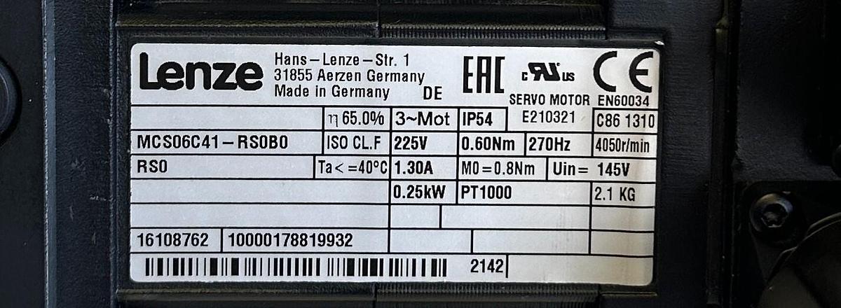 Used LENZE MCS06C41-RS0B0 / 16108762 SERVO MOTOR W/ VOGEL MPRN 100 / 304168 GEARBOX