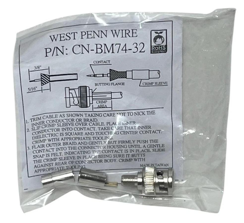 Used (10) West Penn CN-BM74-32 4-Piece BNC Crimp Connectors for RG59 - NSMP
