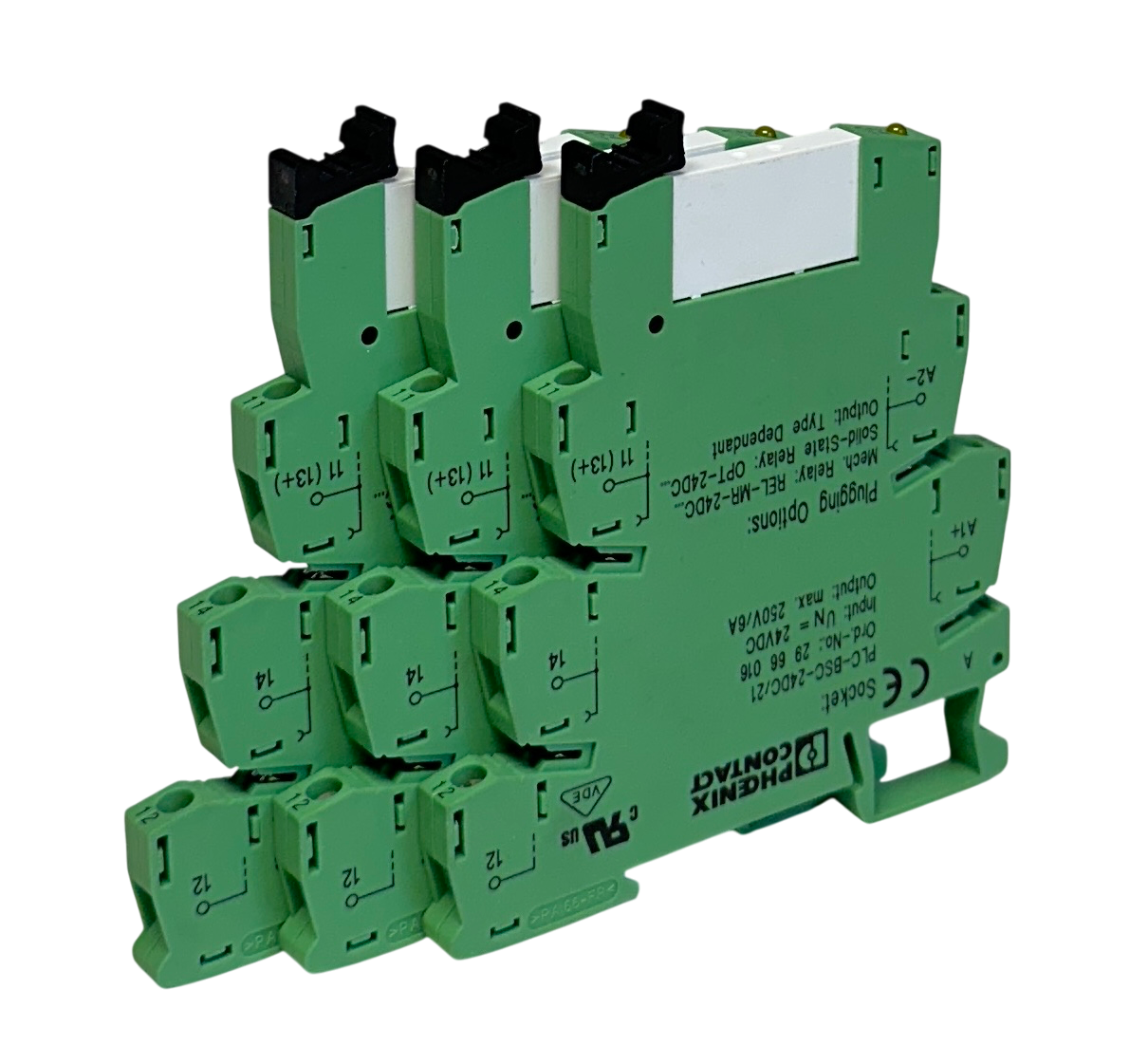 Used 3 PHOENIX CONTACT PLC-BSC-24DC/21 / 2966016 / 2961105 RELAY BASE AND RELAYS NSNP