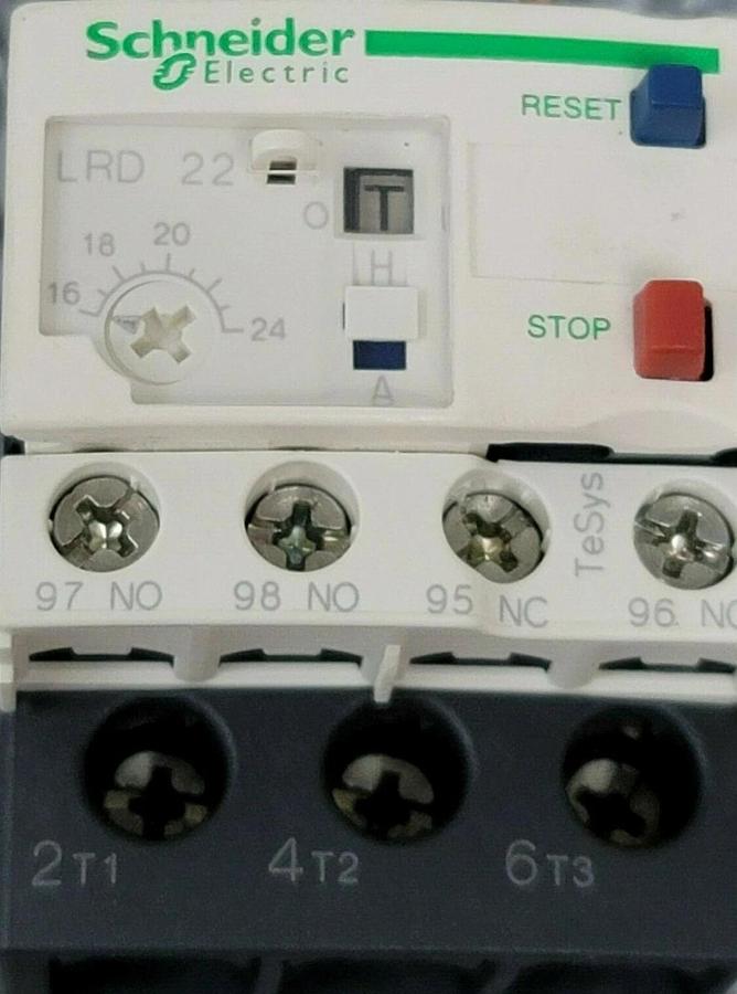 Used SCHNEIDER ELECTRIC LRD22 THERMAL OVERLOAD RELAY LRD 22 16/24 AMP 3P