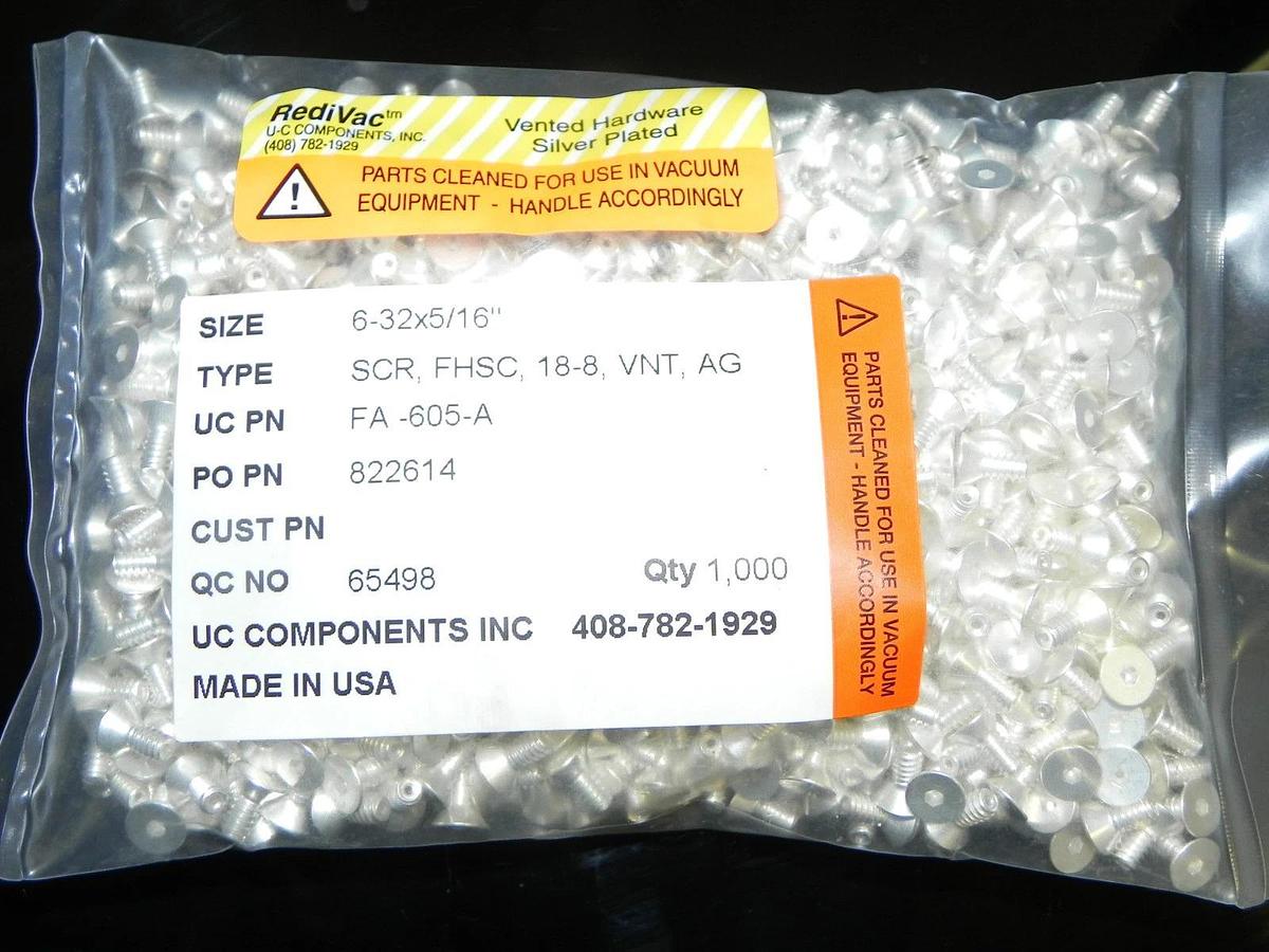Used BAG OF 1000 VENTED SILVER PLATED SCREWS 6-32X5/16" HEX HEAD FA-605-A REDIVAC