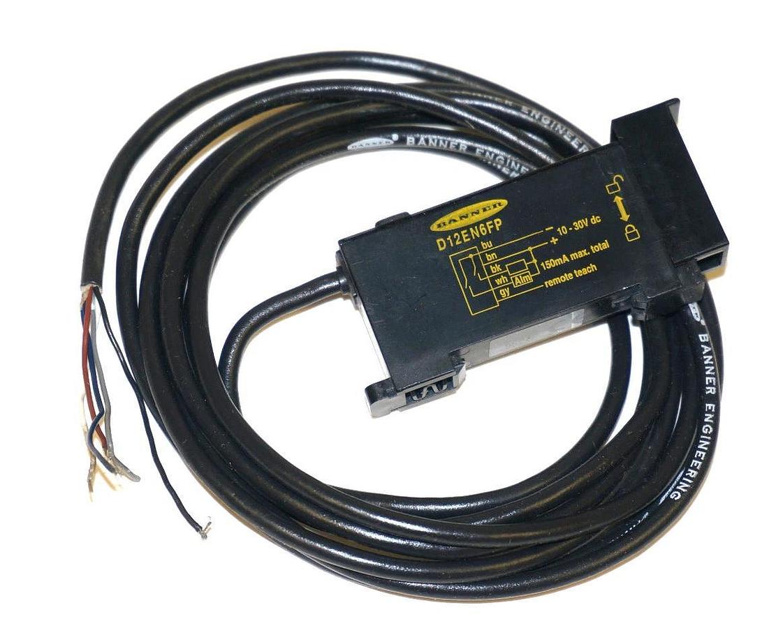 Used BANNER D12EN6FP FIBER OPTIC SENSOR 41959, 10-30VDC 150MA