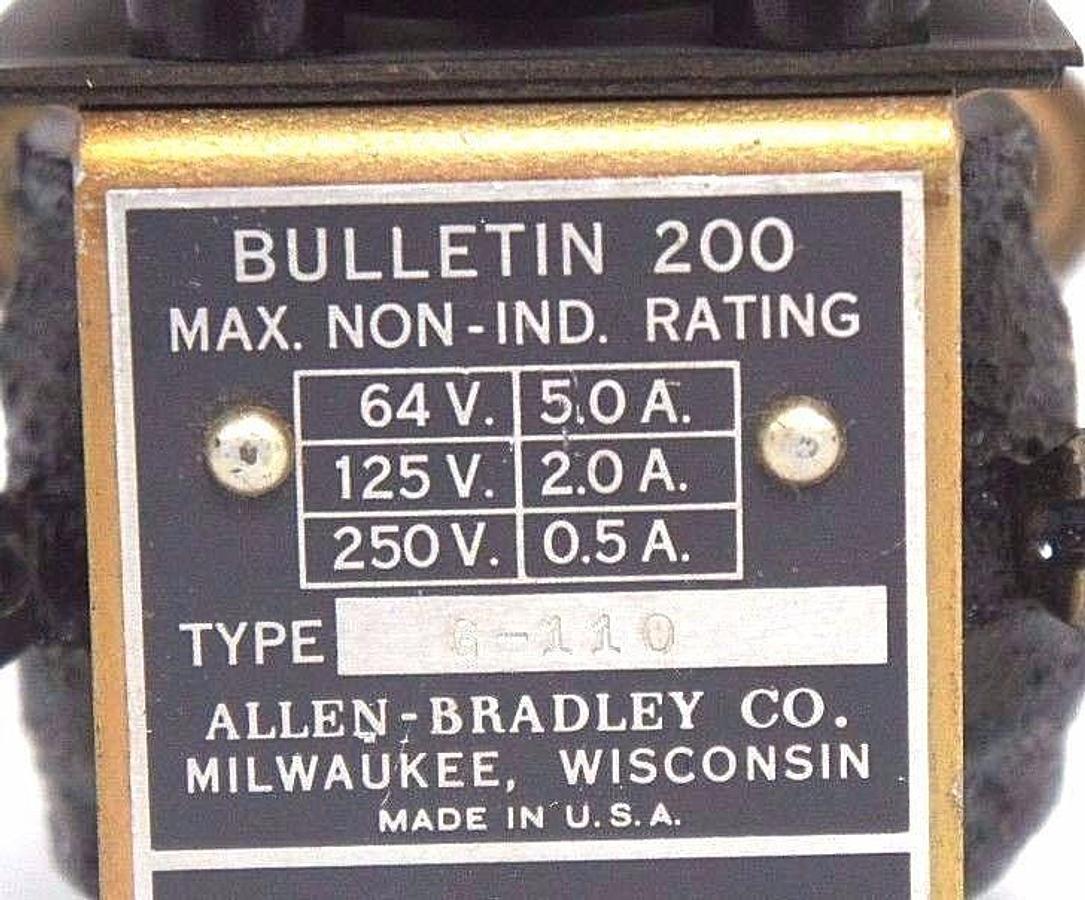 Used ALLEN BRADLEY 200-G-110 RELAY W/ 00D154 COIL 64V