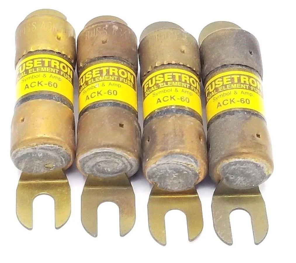 Used LOT OF 4 COOPER BUSSMANN ACK-60 FUSETRON DUAL ELEMENT FUSES ACK60