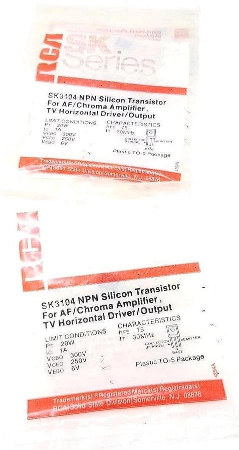 Used LOT OF 4 NEW RCA SK3104 NPN SILICON TRANSISTORS SK SERIES