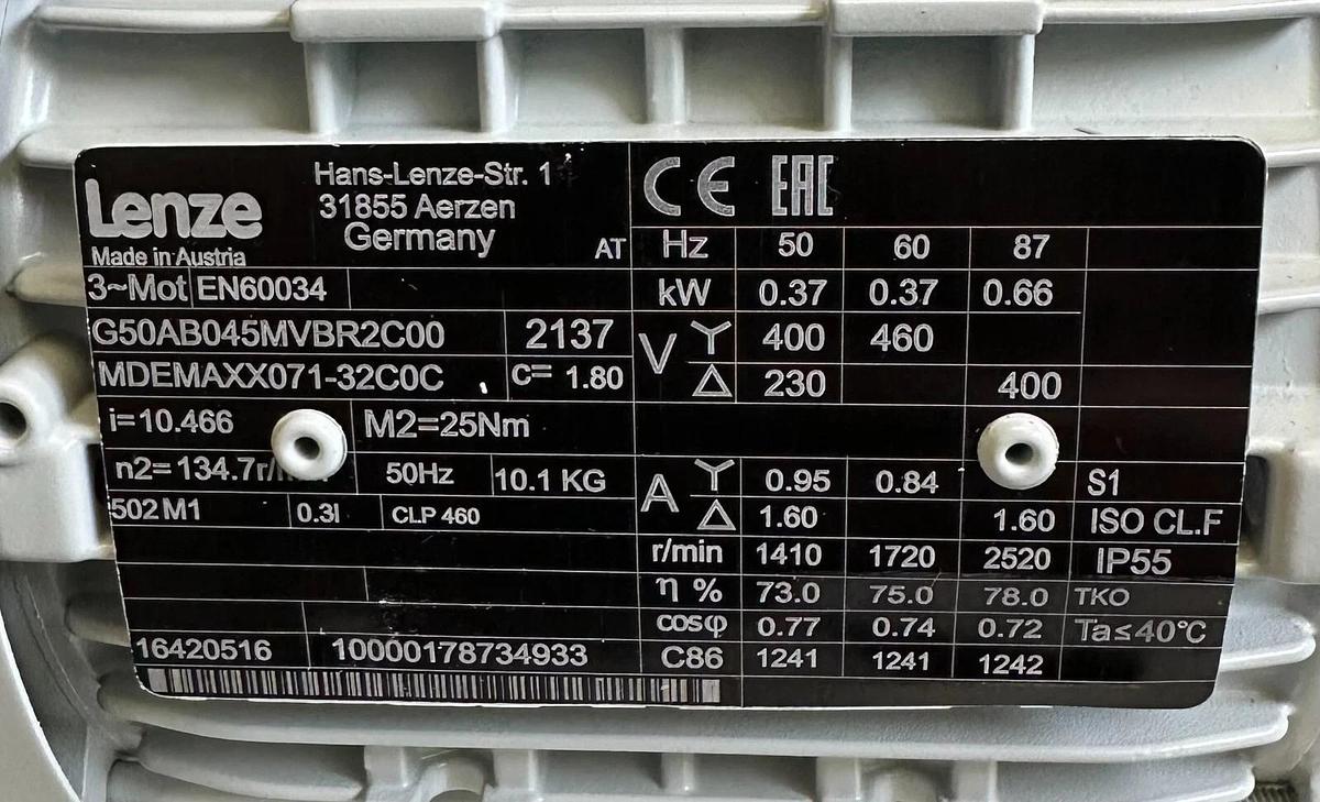NEW LENZE MDEMAXX071-32C0C / G50AB045MVBR2C00 GEAR MOTOR 3PH EN60034 16420516