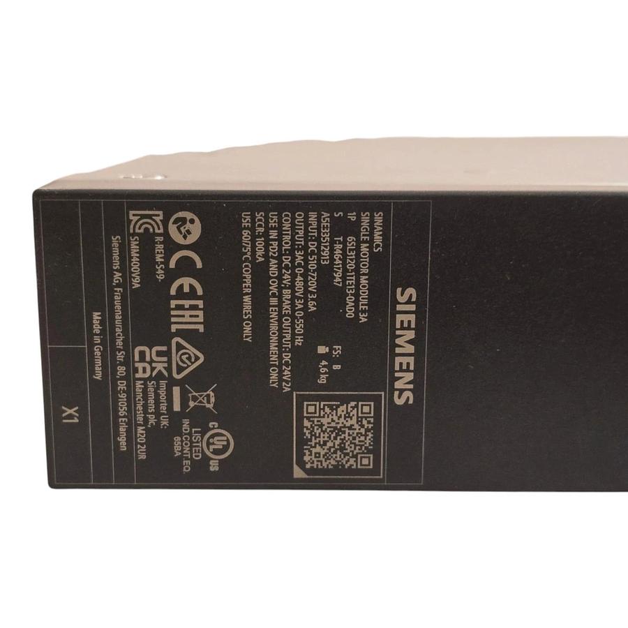 Siemens 6SL3120-1TE13-0AD0 SINAMICS S120 Single Motor Module (SMM) - 3A NSMP 804766208218