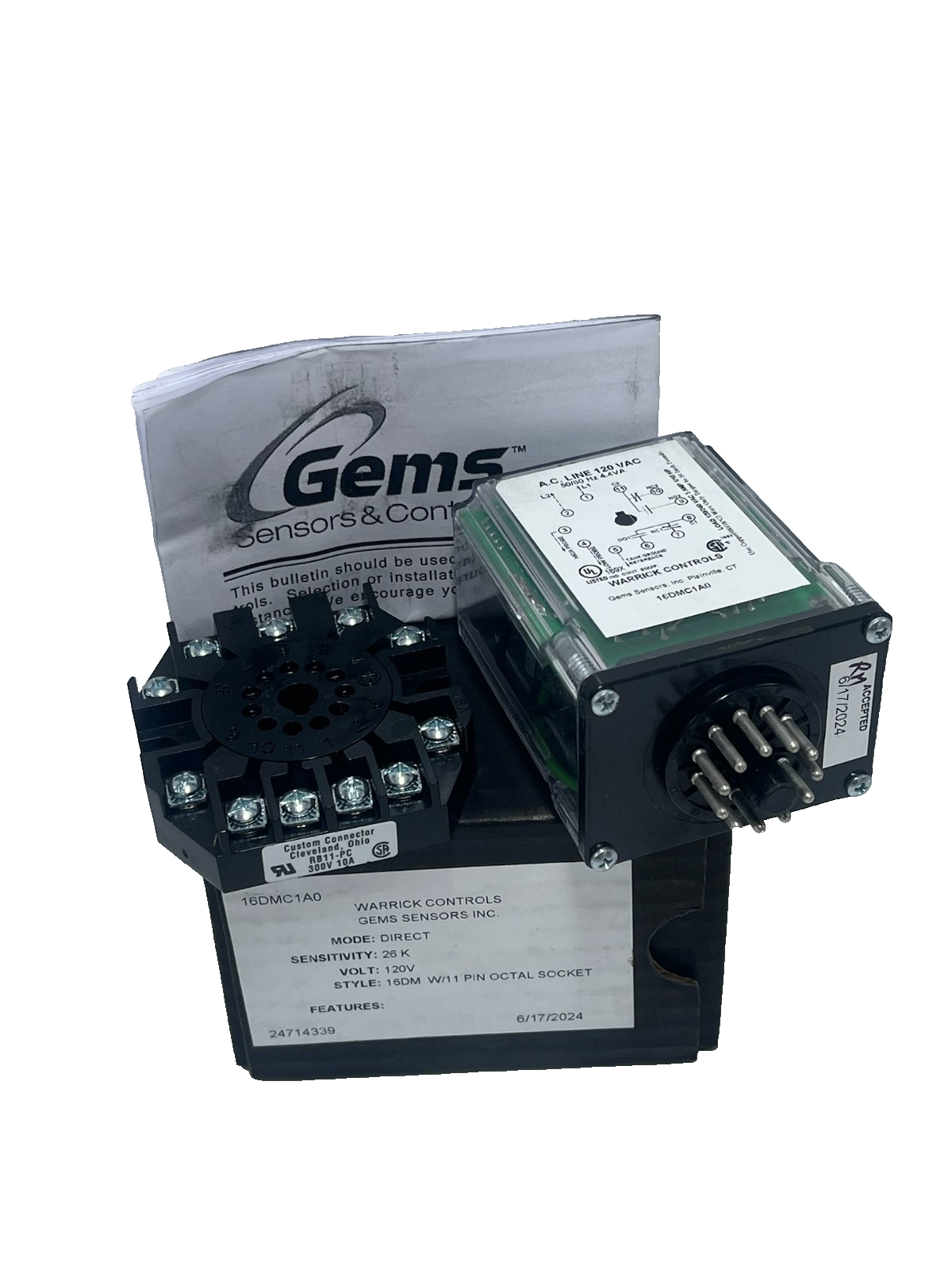 Used Warrick Gems 16DMC1A0 Level Control Relay DPDT 26K Sensitivity 120V 11-Pin - New