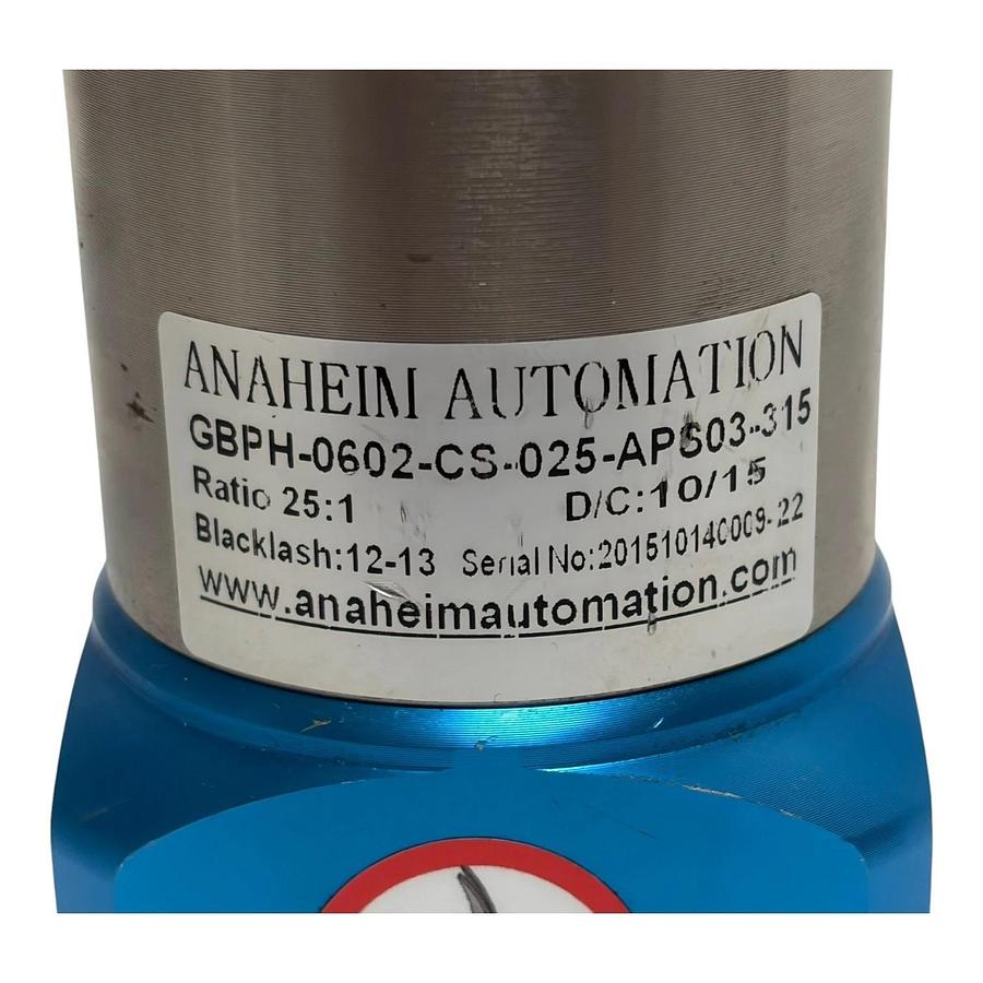 Used Anaheim Automation GBPH-0602-CS-025-APS03-315 Planetary Gearbox 25:1