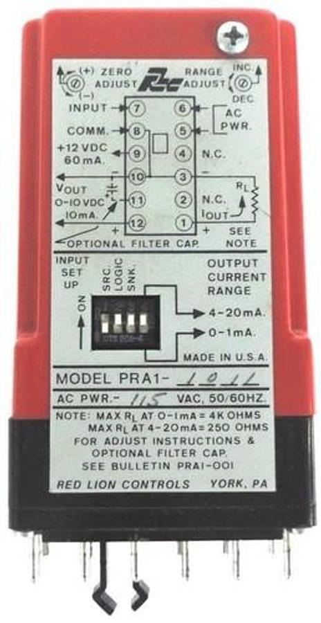 Used RED LION CONTROLS PRA1-1011 CONVERTER FREQUENCY TO ANALOG 115 VAC, PRA11011