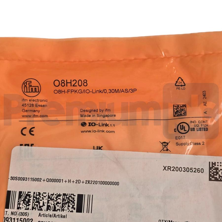 ifm O8H208 Diffuse Reflection Sensor w/BG Suppr. O8H-FPKG/IO-Link/0,30M/AS/3P