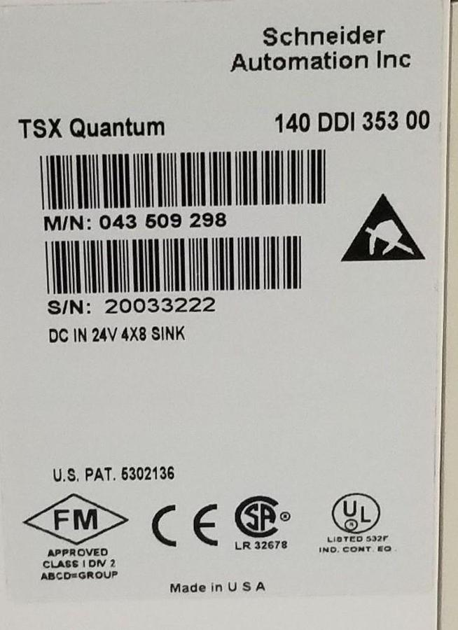 Used SCHNEIDER AUTOMATION TSX QUANTUM 140 DDI 353 00 MODULE 24VDC, 01.03, 140DDI35300