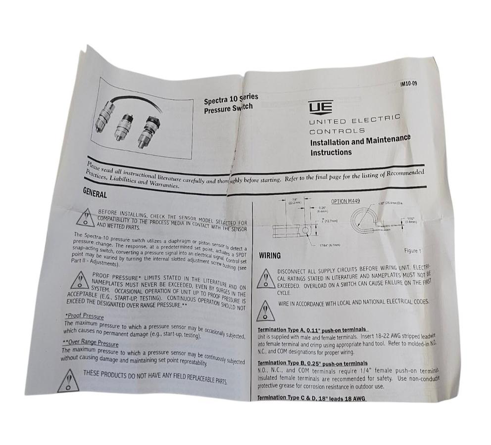 Used NIB UNITED ELECTRIC 10-F10 M201 M511 PRESSURE SWITCH 4-50PSI NSMP