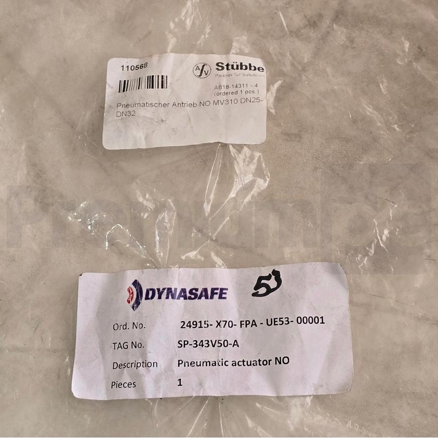 Used Stubbe Dynasafe MV310 N/O DN25-DN32 Pneumatic Valve Actuator 110568 MV310-NO NEW