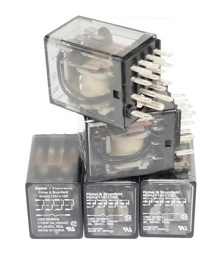 Used LOT OF 5 POTTER & BRUMFIELD KHAU-17A11-120 RELAYS, 120V 50/60HZ, KHAU17A11120