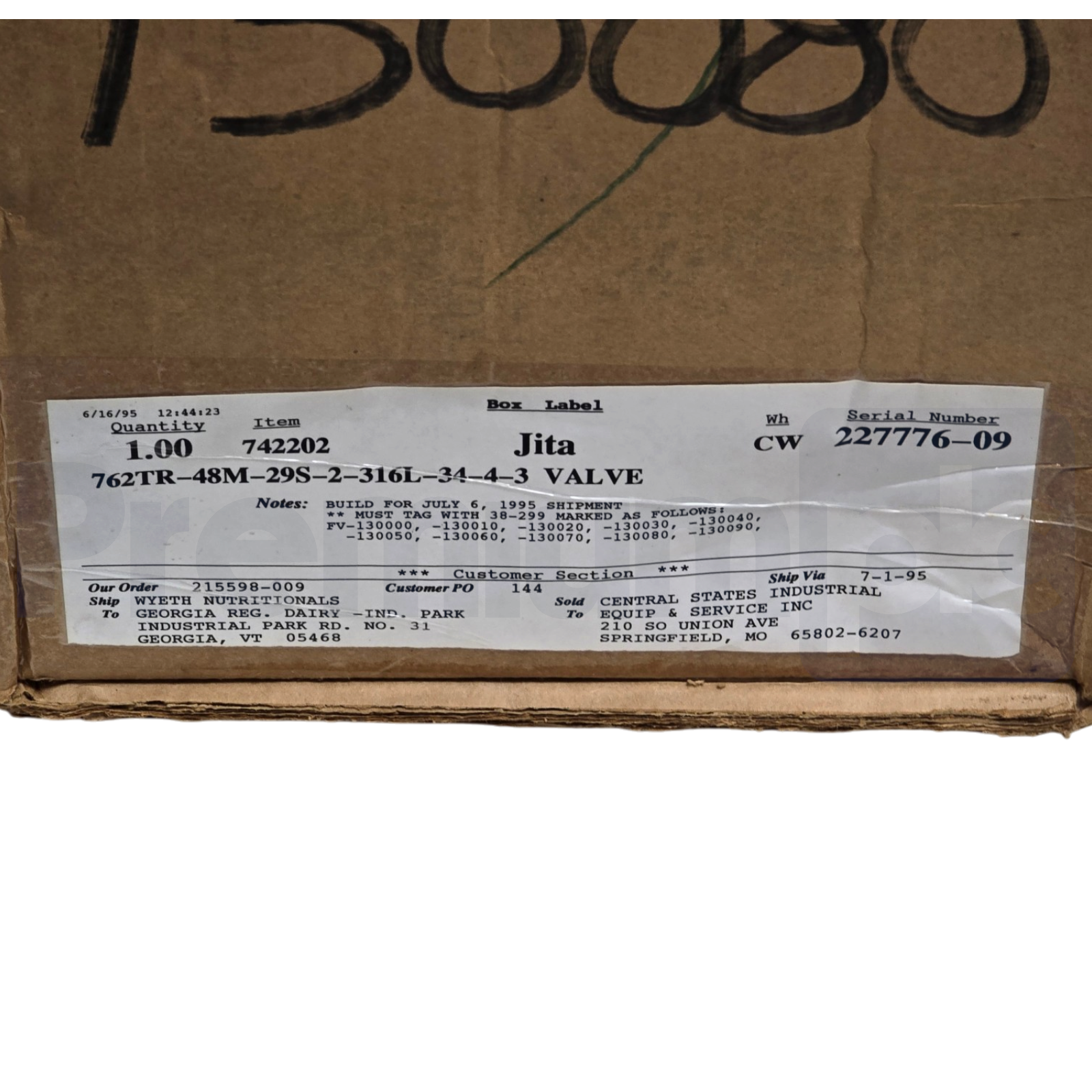 Used Alfa Laval Tri-Clover 762TR-48M-29S-2-316L-34-4-3 Sanitary Valve 2" 316L SS NEW