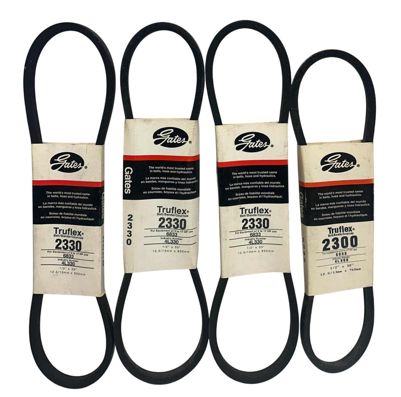 Used 4 GATES 2300 / 2330 Truflex LIGHT DUTY V-BELT 4L300 / 4L330 1/2''x33''/20'' NSMP