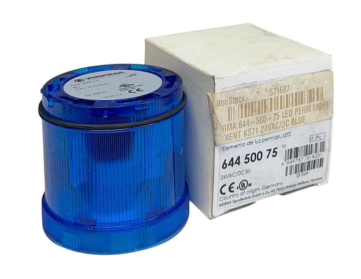 Used WERMA 644 500 75 / 64450075 LED PERMANENT STACK LIGHT BLUE 24V AC/DC NSMP