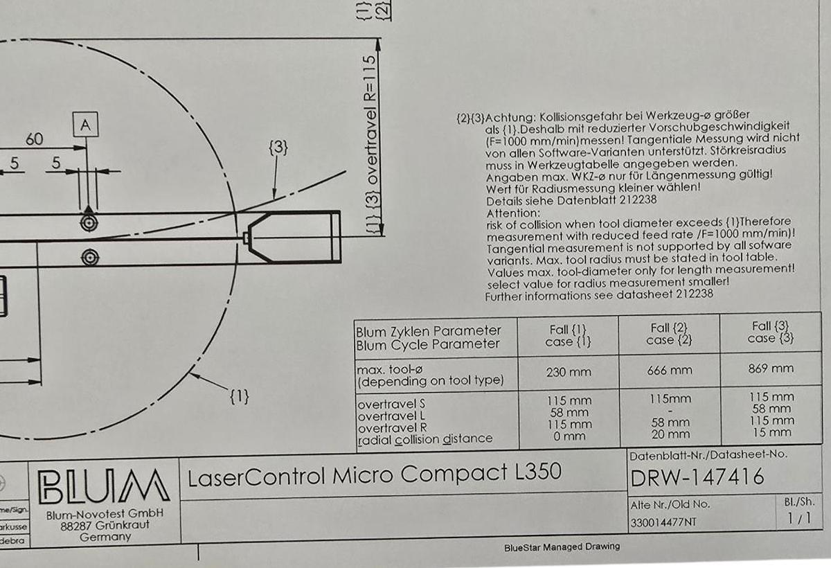Used BLUM 147416 LaserControl Micro Compact NT L350 CNC LASER TOOL SETTER 330014477NT