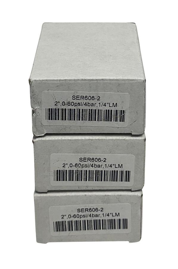 Used 3 SERFILCO SER606-2 / SER6062 LIQUID FILLED PRESSURE GAUGES 2'' 0-60PSI NSMP