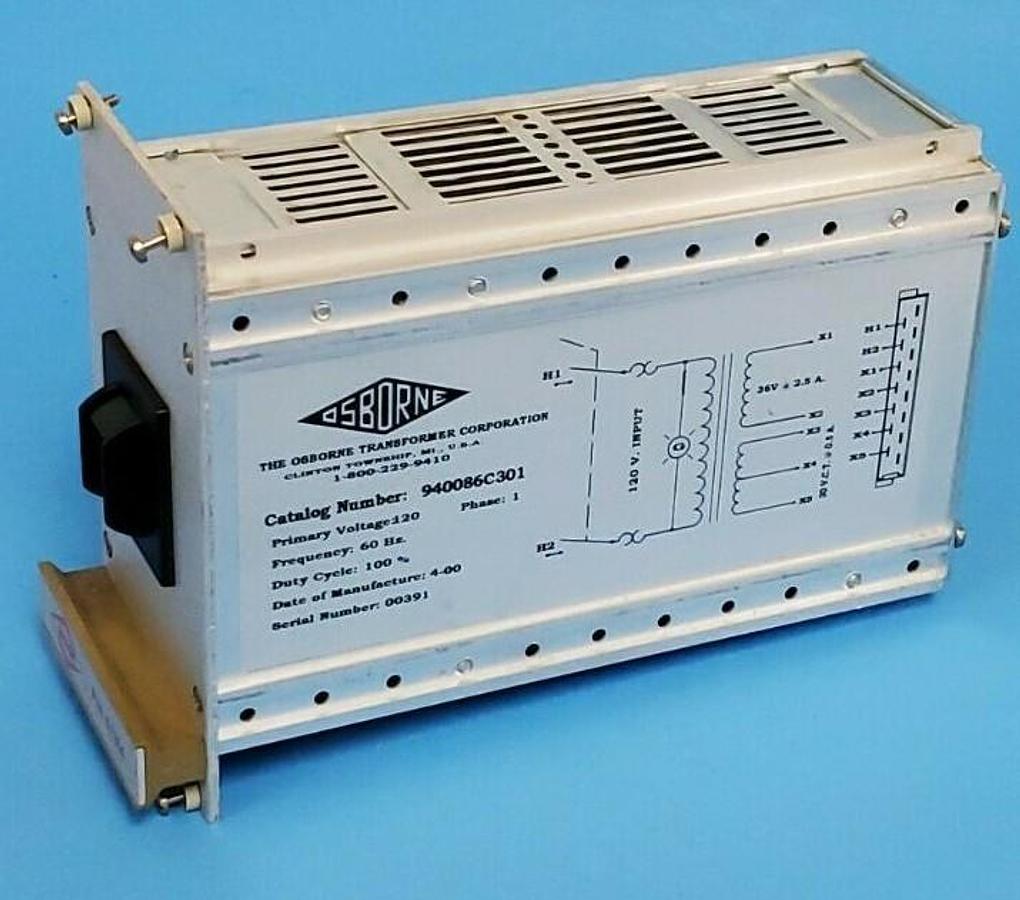 Used OSBORNE 940086C301 CONTROL TRANSFORMER 120VAC, 1PH, 60HZ