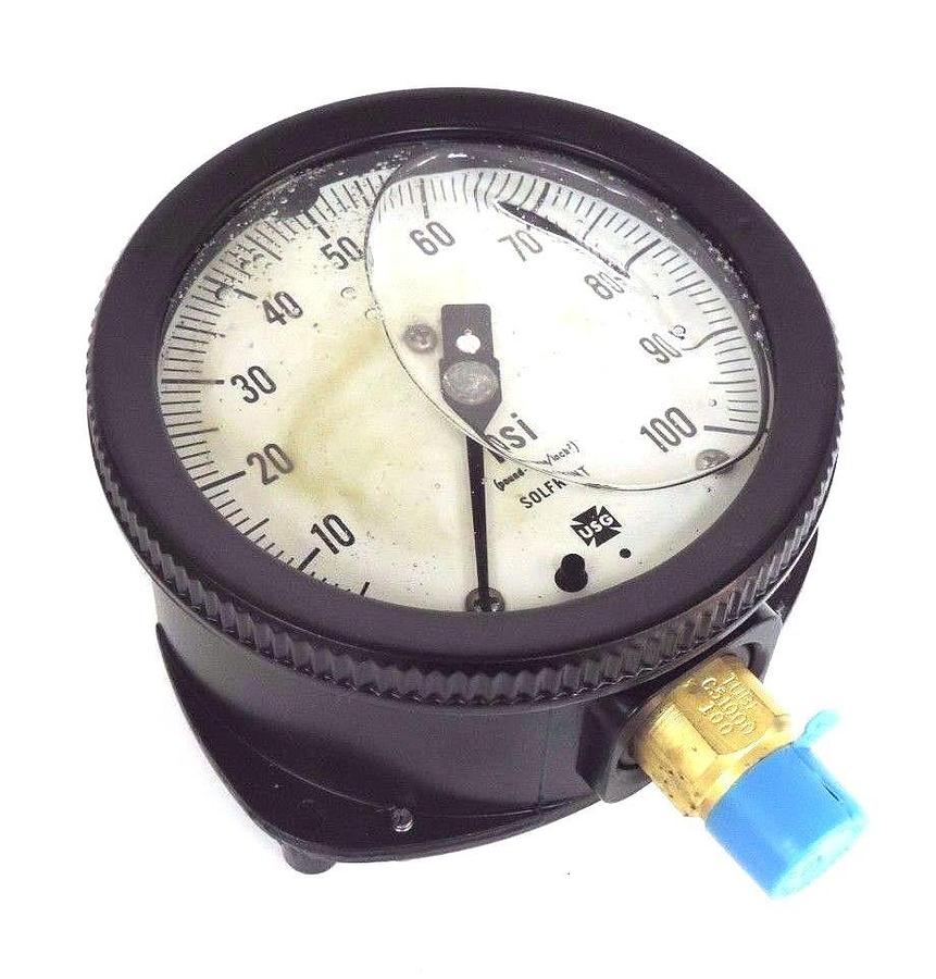 Used NIB USG 1X655 PRESSURE GAUGE 0-100PSI, 4 1/2'', 1901L, GLYCERIN, 1X655-2