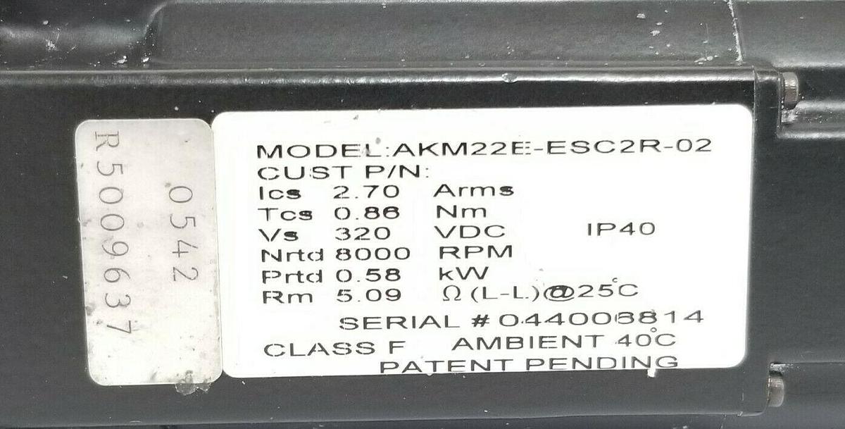 Used DANAHER AKM22E-ESC2R-02 SERVO MOTOR RM: 5.09 320VDC R5009637 AKM22EESC2R02