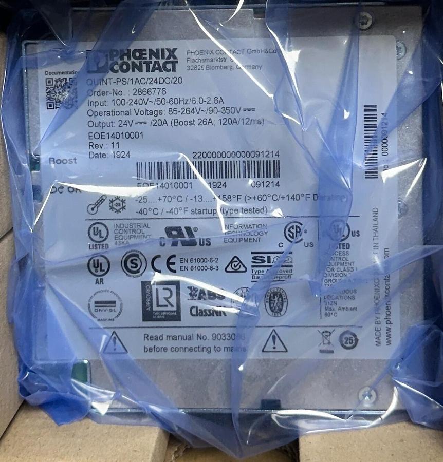 Used PHOENIX CONTACT QUINT-PS/1AC/24DC/20 / 2866776 QUINT POWER SUPPLY 24VDC OUT NSMP
