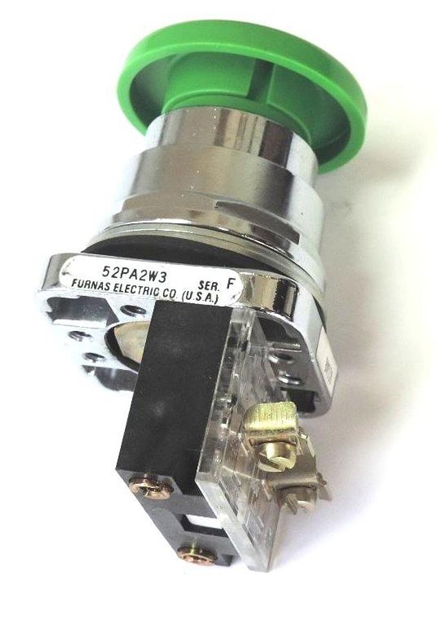 Used NEW FURNAS 52PA2W3 2POS PUSH/PULL OPERATOR GREEN SER. F W/ 52BAK SER. E