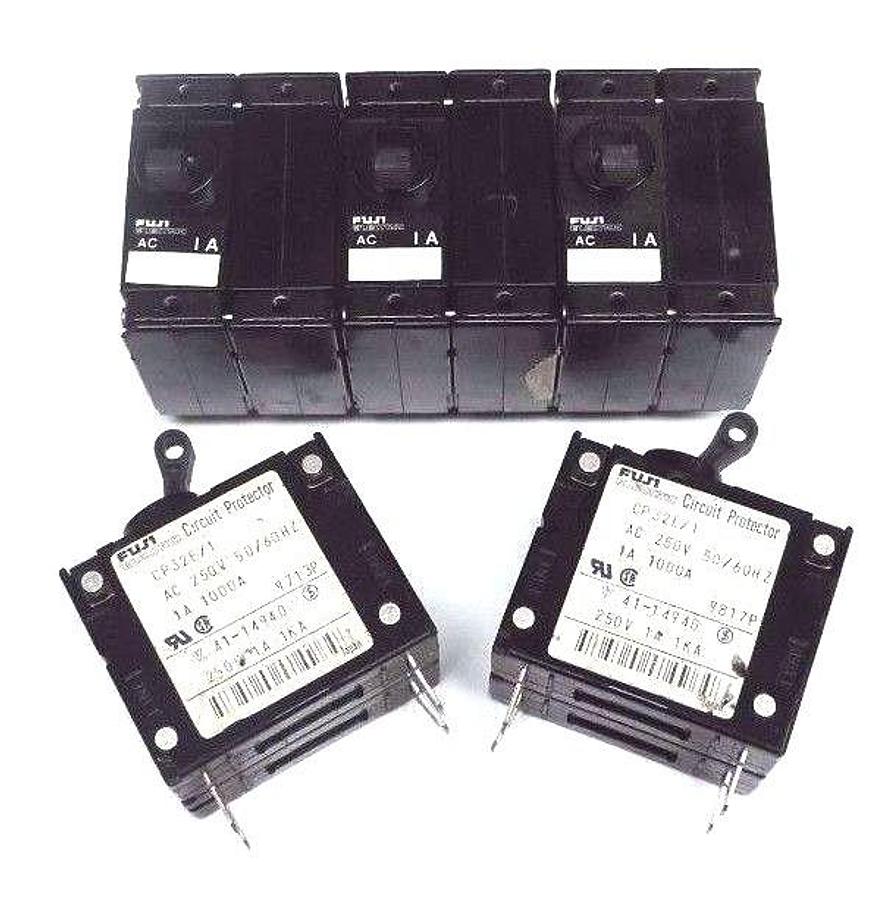 Used LOT OF 5 FUJI ELECTRIC CP32E/1 CIRCUIT PROTECTORS 250VAC, 50/60HZ, 1A, CP32E1