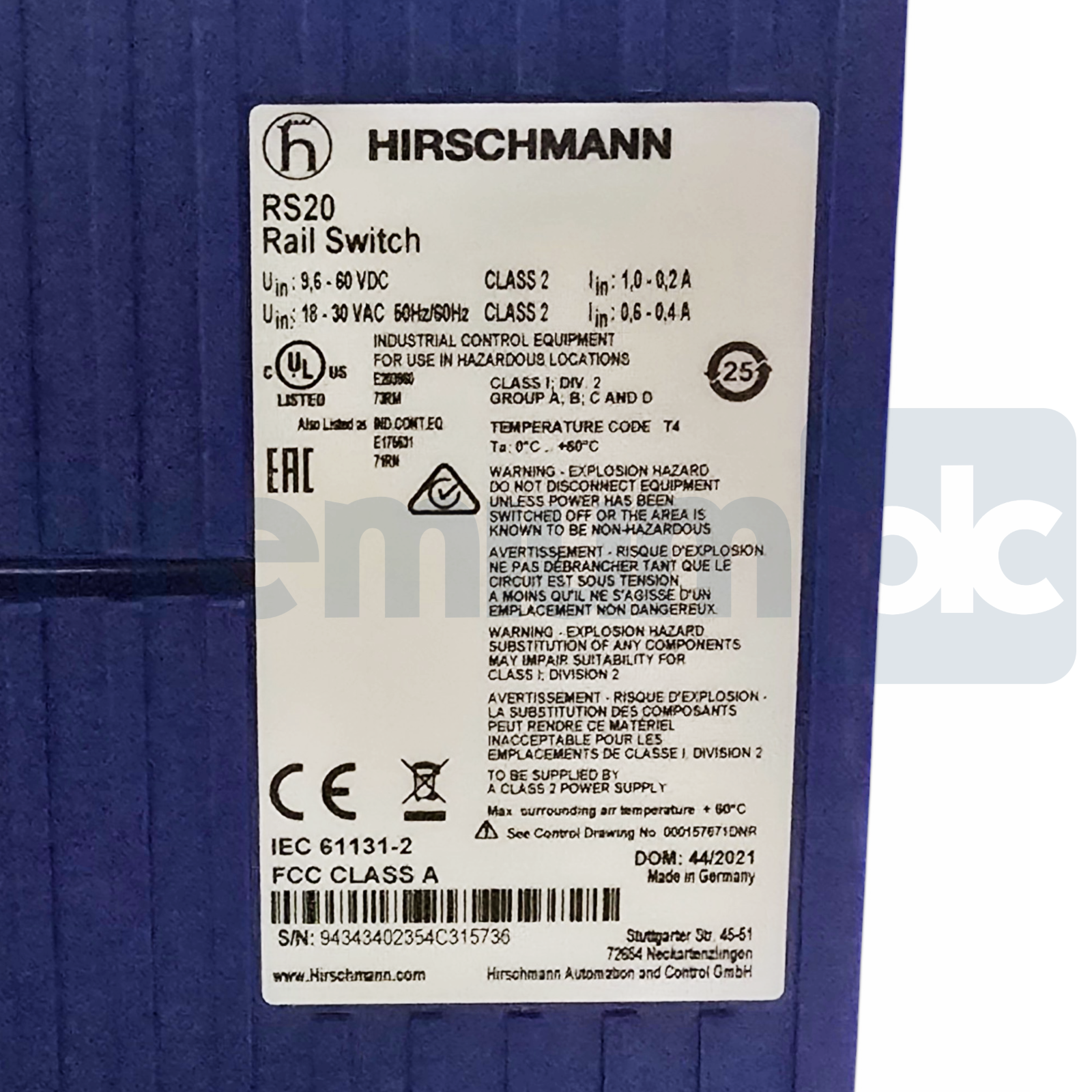 Hirschmann RS20-1600T1T1SDAE Managed 16-Port Ethernet Rail Switch 943434023 NSFS
