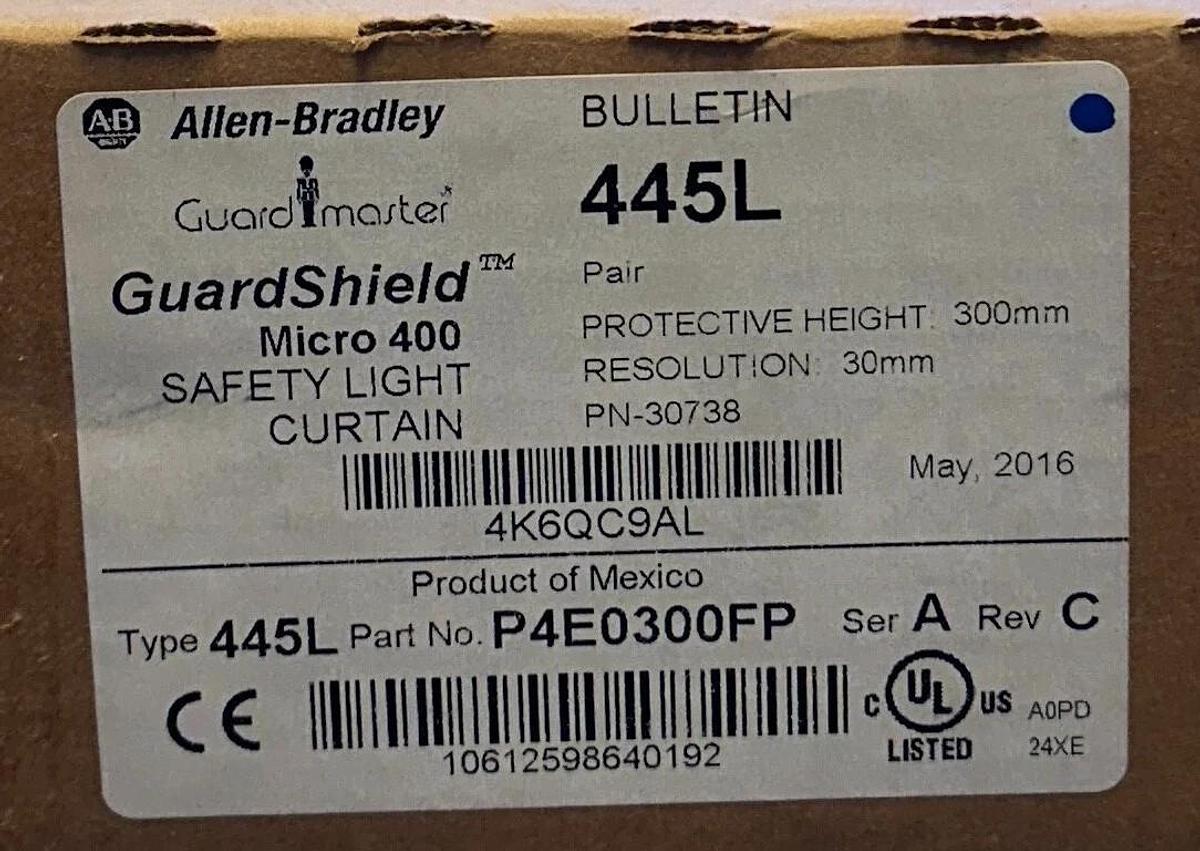 ALLEN BRADLEY 445L-P4E0300FP /A GuardShield Micro 400 LIGHT CURTAIN PAIR NSMP
