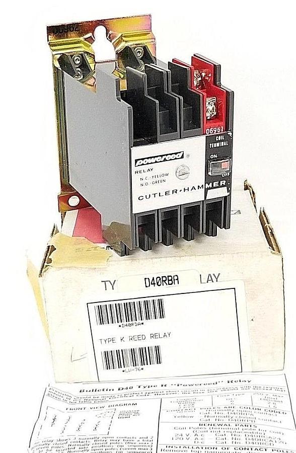 Used NIB EATON CUTLER-HAMMER D40RBA TYPE R POWEREED RELAY SER. A2, COIL: 120V