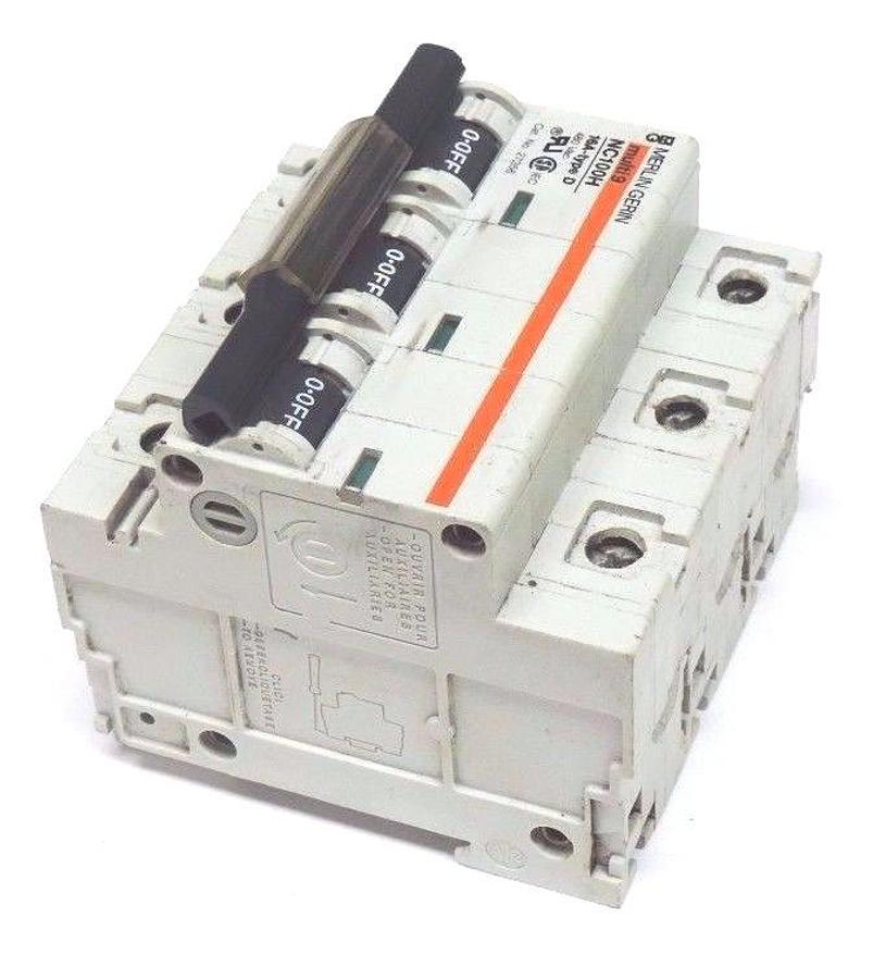 Used MERLIN GERIN NC100H MULTI 9 CIRCUIT BREAKER 16A, TYPE D, 480VAC, 27356