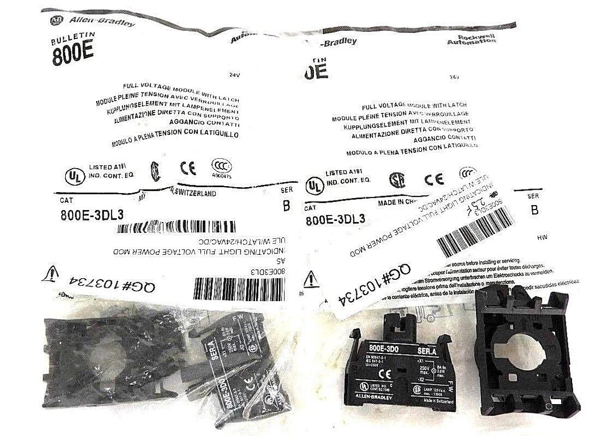 Used LOT OF 2 NEW ALLEN BRADLEY 800E-3DL3 FULL VOLTAGE MODULE W/ LATCH SER. B