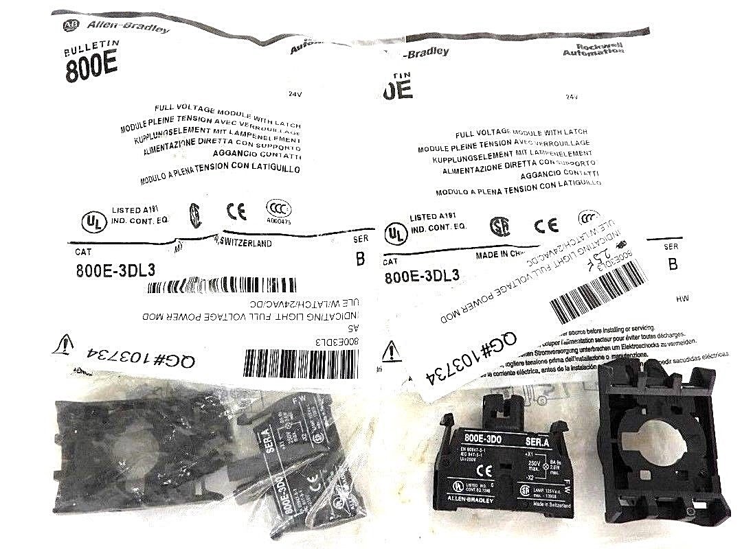 Used LOT OF 2 NEW ALLEN BRADLEY 800E-3DL3 FULL VOLTAGE MODULE W/ LATCH SER. B