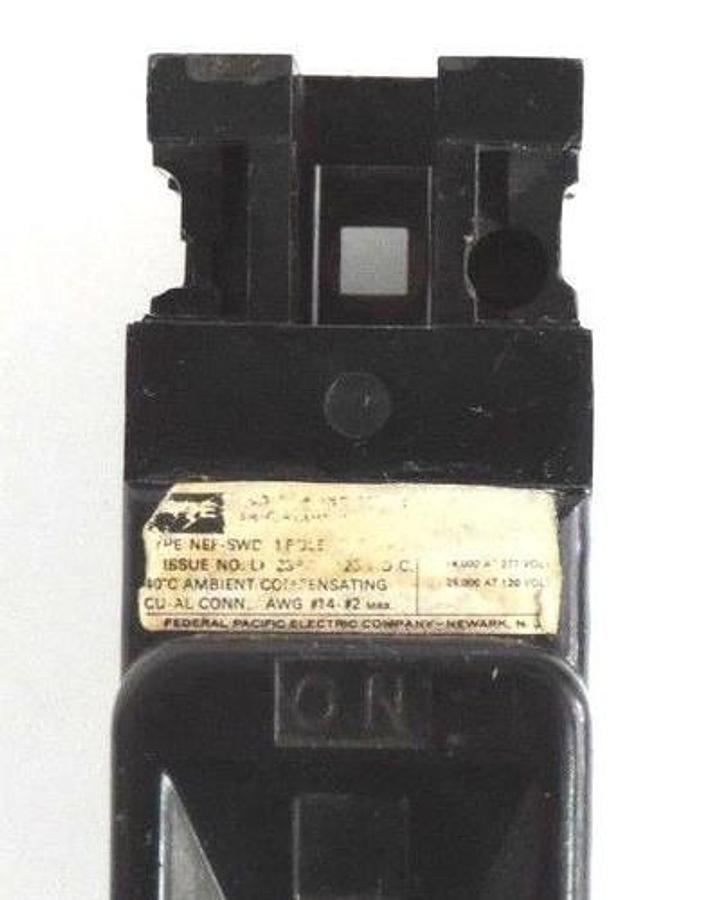 Used LOT OF 2 FEDERAL PACIFIC NEF-SWD CIRCUIT BREAKERS 15AMP 277V LK-2387 NEFSWD