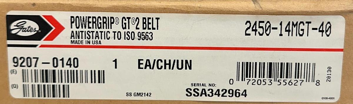 Used GATES 2450-14MGT-40 / 9270-0140 POWERGRIP GT 2 TIMING BELT 175 TEETH 14mm P NSMP